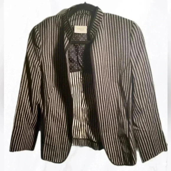 Akris Punto casual work black grey pin striped open long sleeve blazer jacket S - Picture 1 of 4